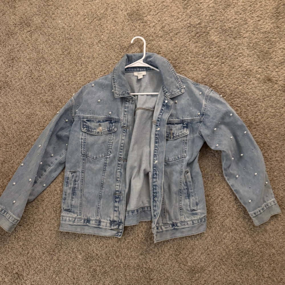 Denim Jacket with Pearl Accents